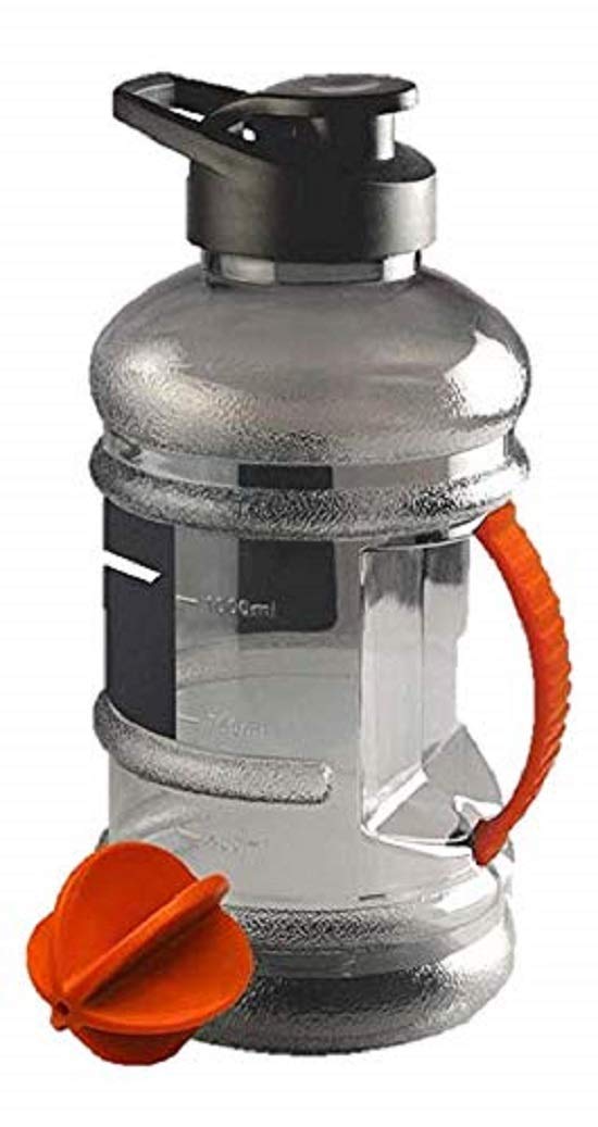 DOVEAZ Plastic Food Grade Gym Water Gallon Bottle With Protein Funnel & Container With Key-Chain For Men1500 Ml,Black